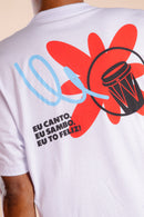 T-SHIRT EU CANTO, EU SAMBO, EU TÔ FELIZ – BRANCA